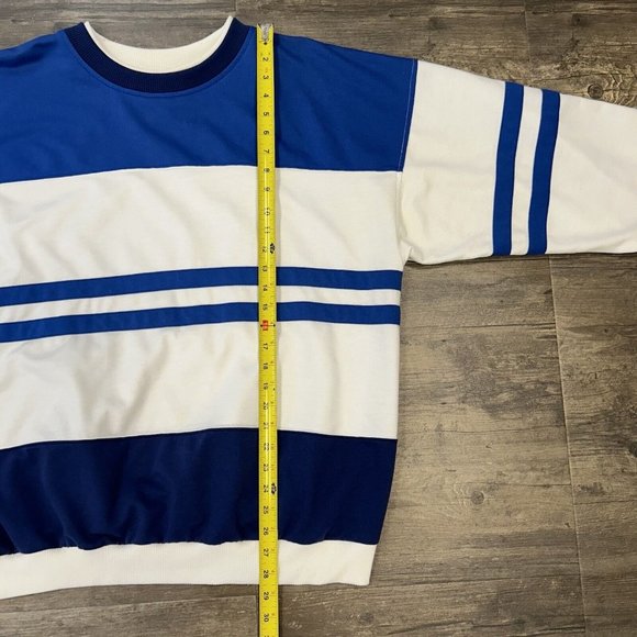 Vintage Steeplechase Blue‎ Striped Double Neck Crewneck Sweatshirt Men Size XXL - Picture 3 of 8